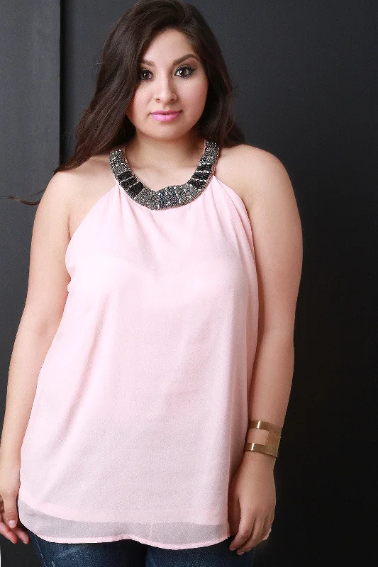 Special Savings Rhinestone Mock Neck Sleeveless Top