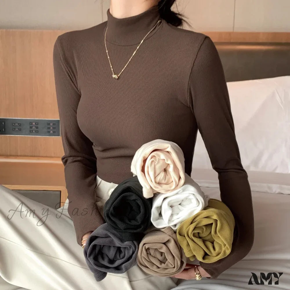 Closeout Sale 2024 New Knitted Half-Pullovers Women Bottom Shirts Jumper Elegant Korean Sweater