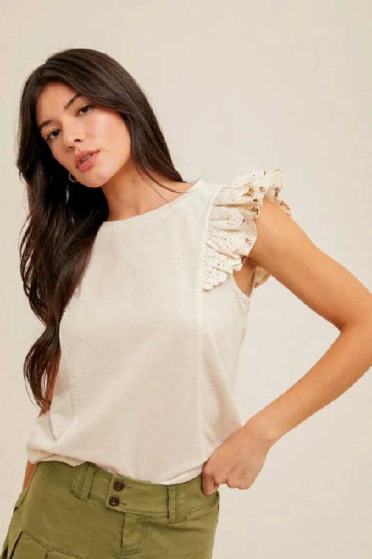 Weekend Savings Spectacular Mixed Media Ruffle Sleeve Top