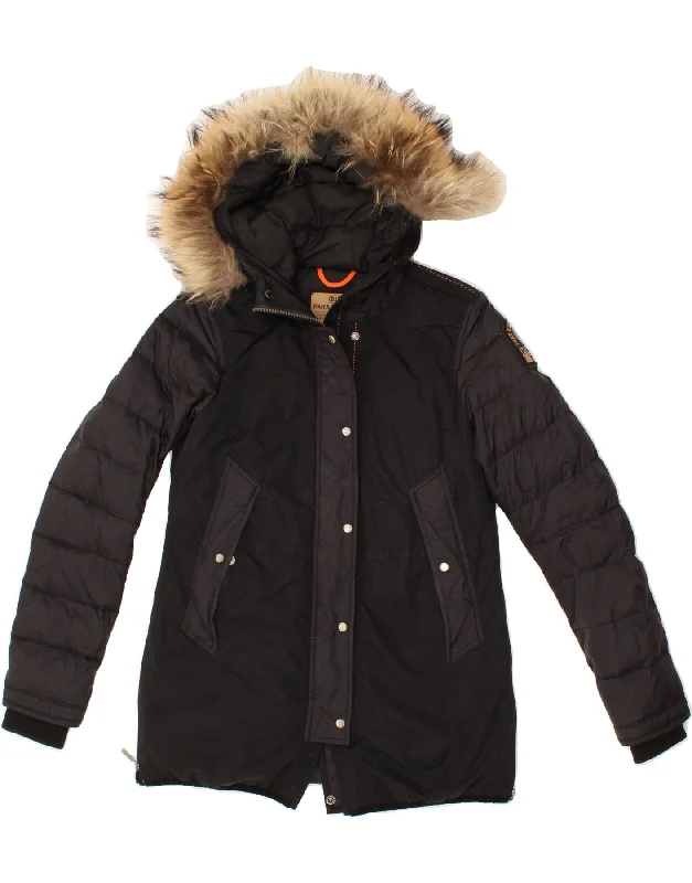 Deal of the Day PARAJUMPERS Womens Hooded Padded Jacket UK 10 Small Black Polyamide