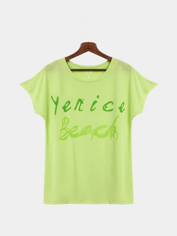 Limited Quantity Custom Round Neck Letter Green T-Shirts