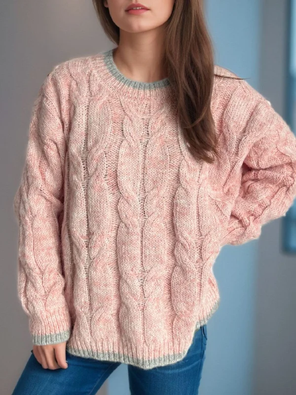 Savings Event Cable Knit Round Neck Long Sleeve Sweater