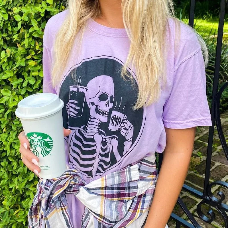 Factory Direct Sale Monogrammed 'Skeleton Coffee' T-Shirt