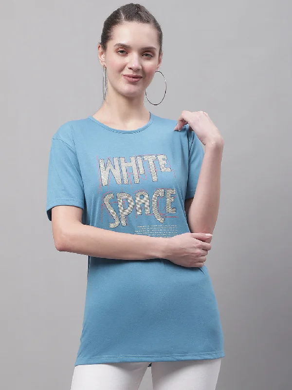 Customer Appreciation Sale Vimal Jonney Round Neck Cotton Printed Blue T-Shirt for Women