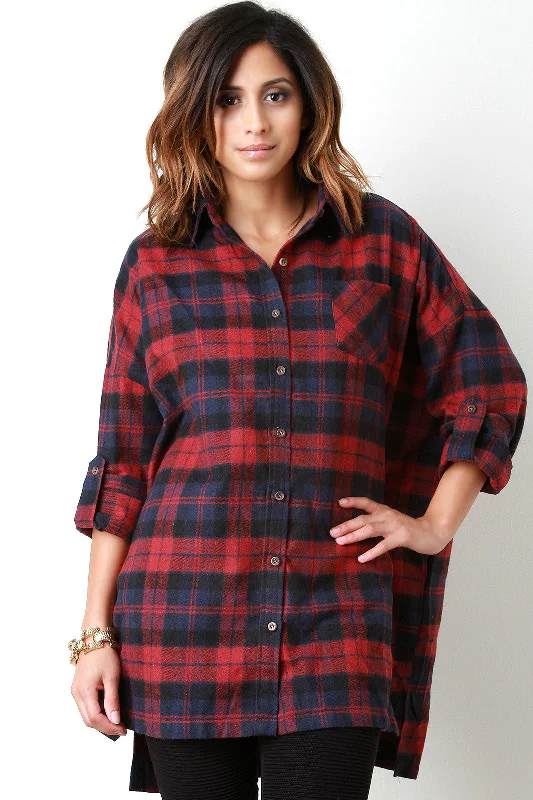 Weekend Offers That Shine Plaid Button-Up Longsleeve Oversize Shirt