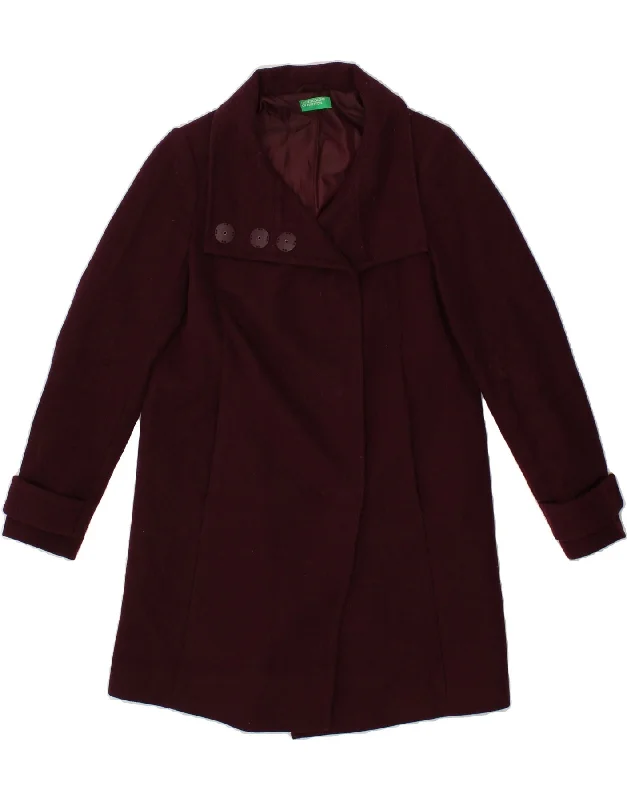 Members Only BENETTON Womens Overcoat IT 40 Small Maroon Wool