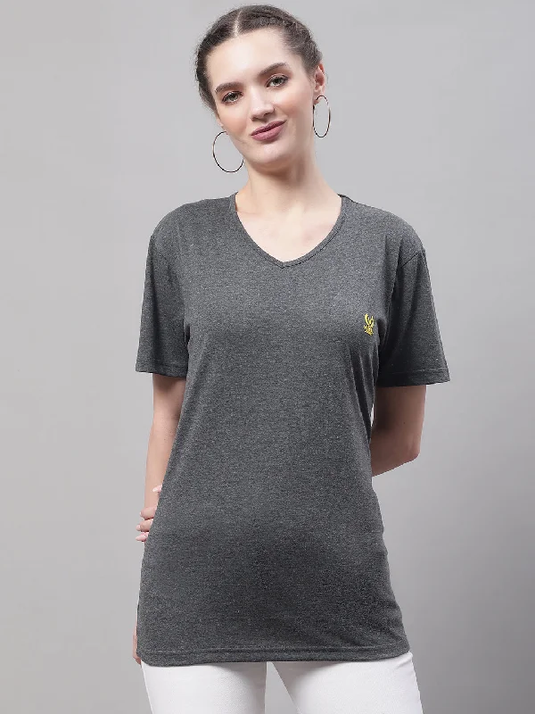 Blowout Deals Vimal Jonney V Neck Cotton Solid Grey T-Shirt for Women