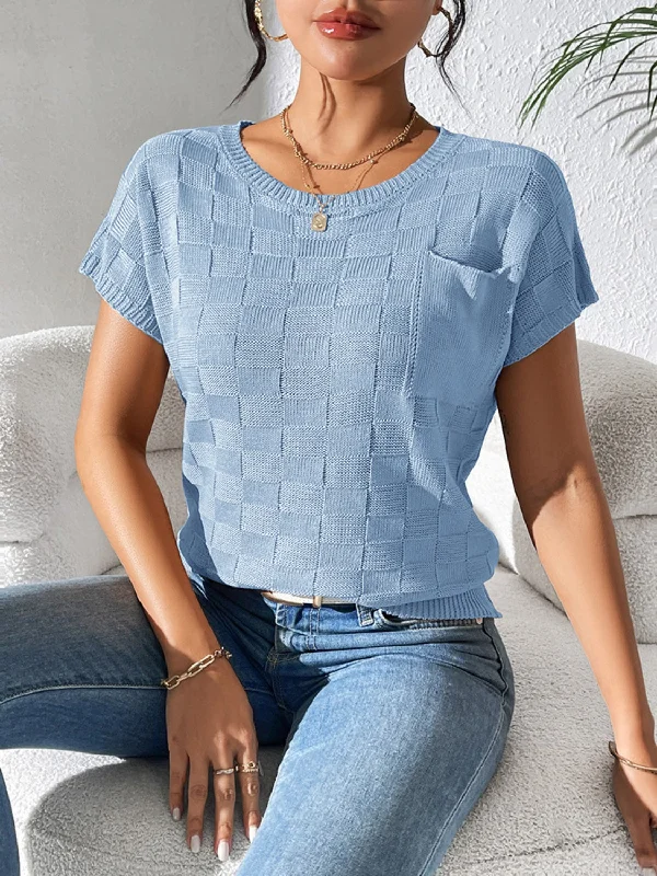 Limited Time Offer Round Neck Short Sleeve Knit Top
