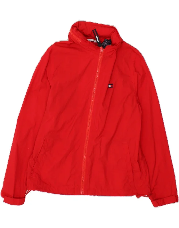 Epic Deals TOMMY HILFIGER Womens Hooded Rain Jacket UK 14 Medium Red Polyester