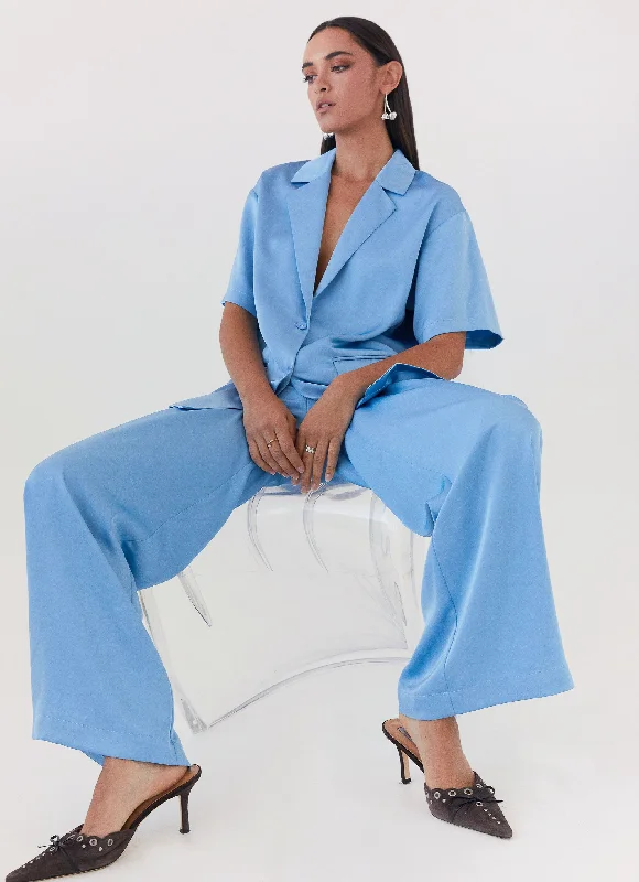 Weekend Deal Brinkley Satin Pants - Blue