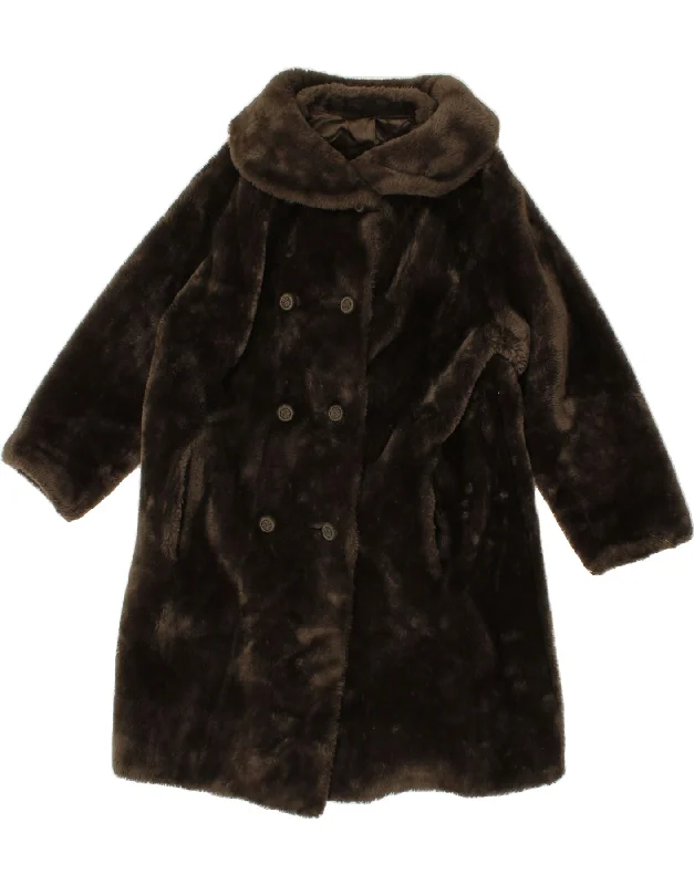 Now Available VINTAGE Womens Faux Fur Overcoat UK 16 Large Brown