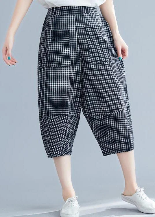 YEAR-End Sale DIY Black Plaid Harem Pants Trousers Summer Cotton Linen