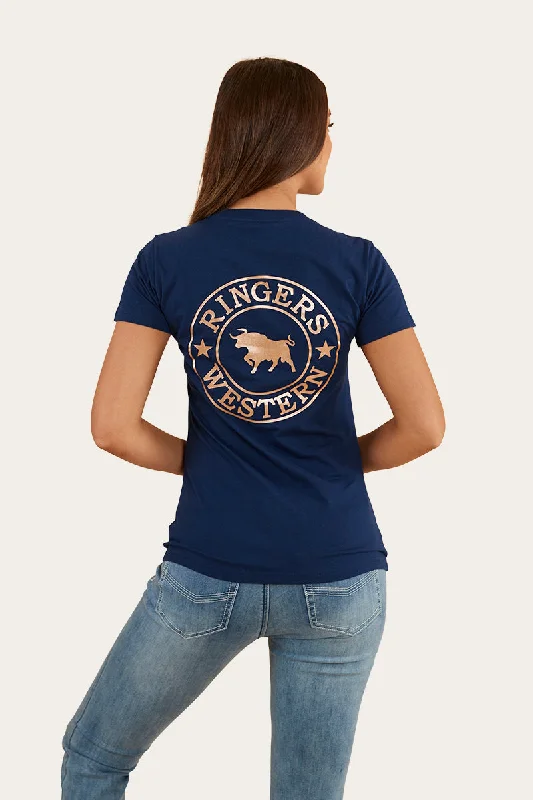 Midnight Sale Signature Bull Womens Classic Fit T-Shirt - Navy/Rose Gold