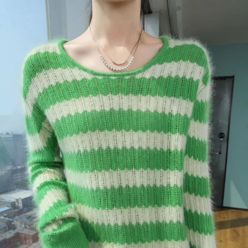 Unmissable Sale Mink Cashmere Autumn Winter New Women's Round Neck Jumper Fashion Tie Dye Warm Sweater