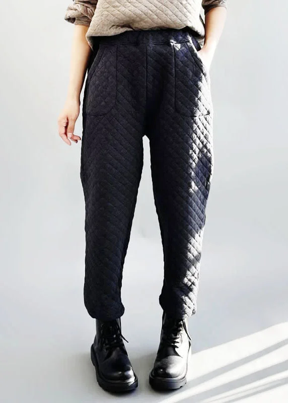 Weekend Offers You Can't Ignore Boutique Black Grey Elastic Waist Plaid Fine Cotton Filled Pants Winter