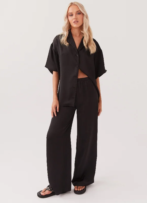 Huge Discounts Palm Cove Satin Pants - Black