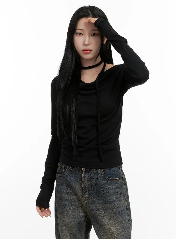 Closeout Shirred Elegance Long Sleeve Tee CN411