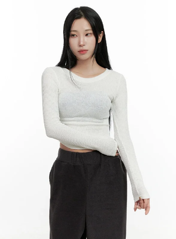Low Prices Long Sleeve Round Neck Crop Top CN408
