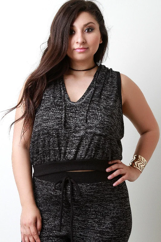 Big Savings Marled Knit Hooded Crop Top