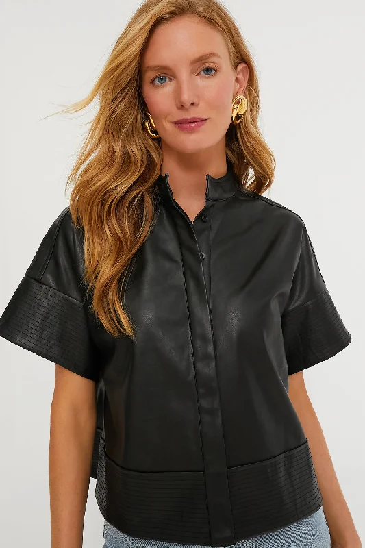 Bonus Offer Black Leather Trapunto Stitch Sofia Shirt
