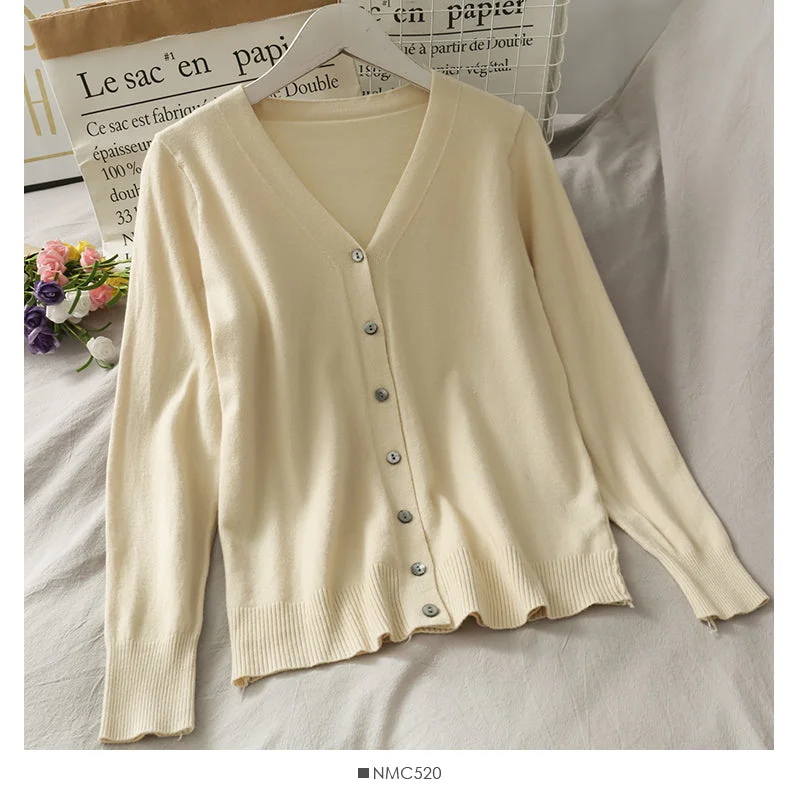 Weekend Offers That Dazzle Single breasted V-neck cardigan long sleeve bottomed blouse female  1794