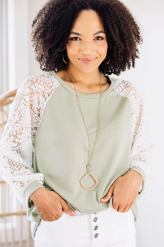 Weekend Deals to Make You Smile Do Your Best Sage Green Lace Sleeve Top