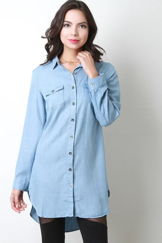 Crazy Savings Shirt Tail Chambray Button Up Top
