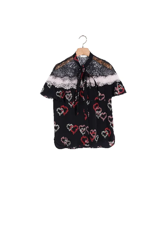 Act Fast Chemise en soie motifs cœurs et dentelle