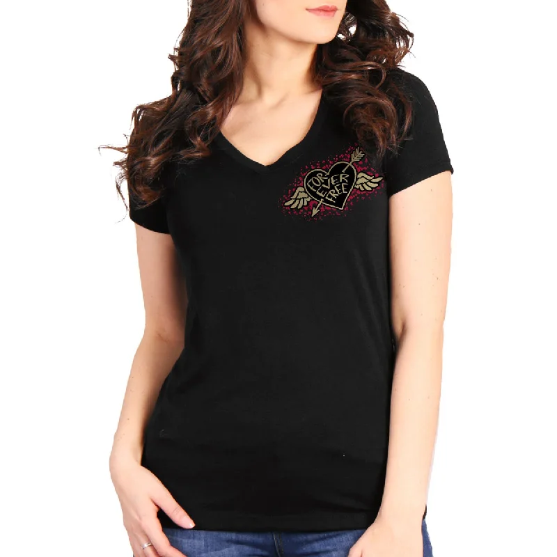 Fantastic Deals Hot Leathers GLD1550 Ladies Black Rose Wings V-Neck T-Shirt