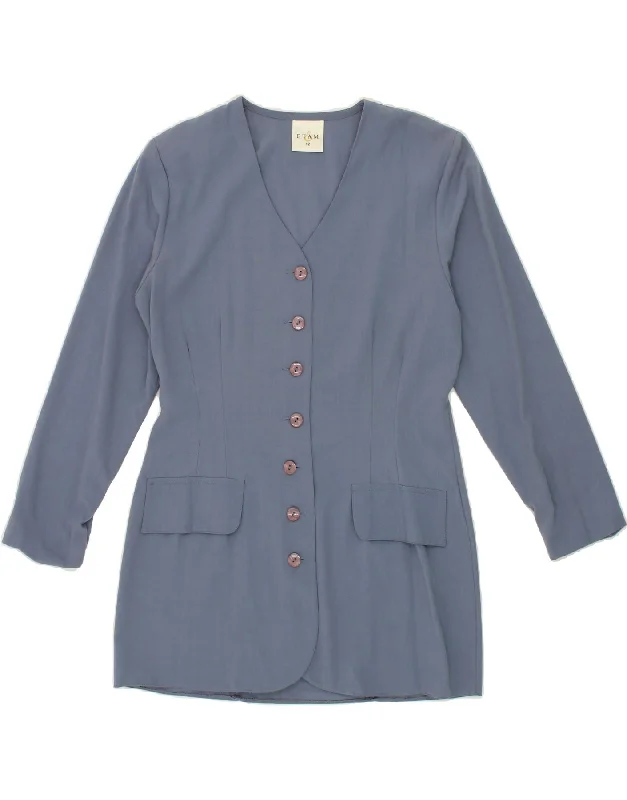 Weekend Offers That Tempt ETAM Womens Longline 7 button Blazer Jacket UK 12 Medium Blue Polyester