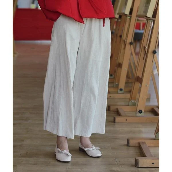 Limited Offer Elastic Waist Wide Leg Pants Ladies Vintage Cotton Linen Trousers