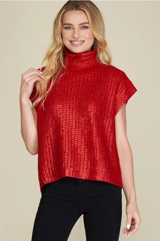 Special Discount Foil Funnel Neck Sweater