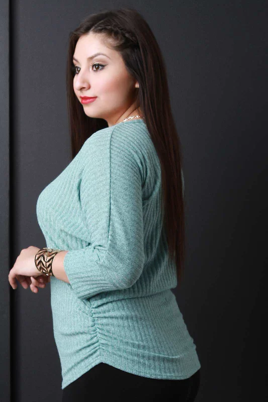 TIME-Limited Offer Marled Knit Dolman Sleeves Necklace Top