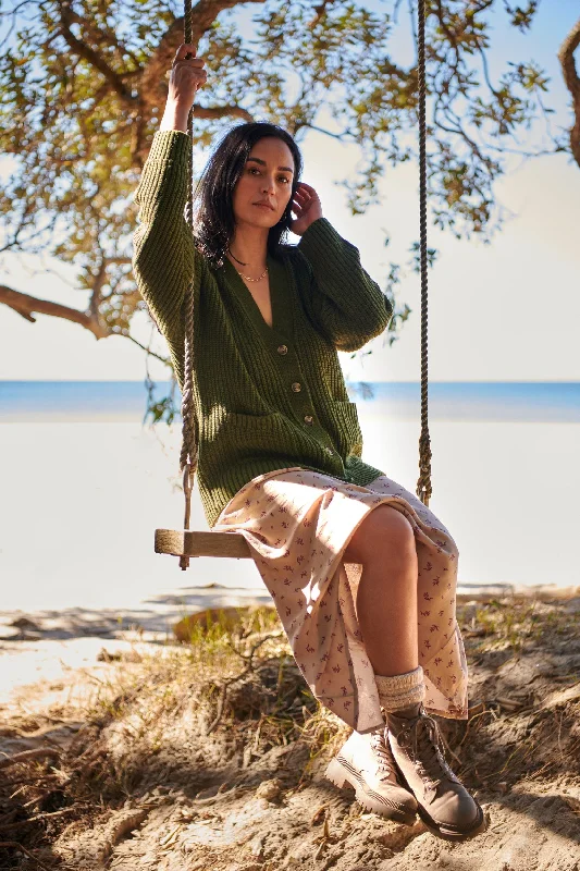 Unmissable Offer Merino Khaki Grandpa Cardigan