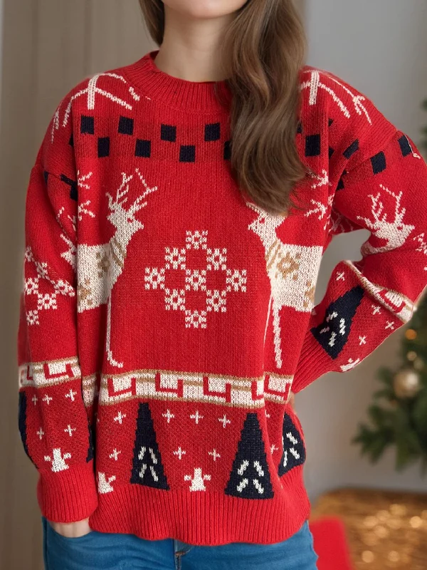 Exclusive Savings Christmas Element Round Neck Long Sleeve Sweater