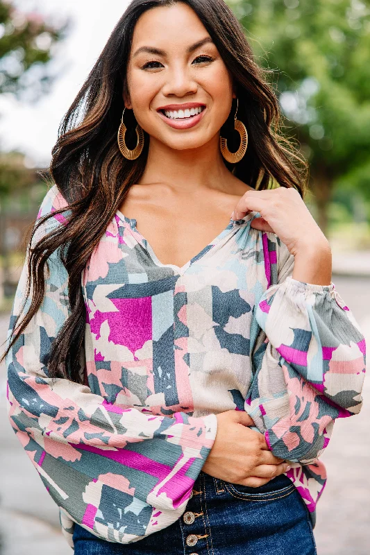 Value Deals Before You Know It Gray Mixed Print Blouse