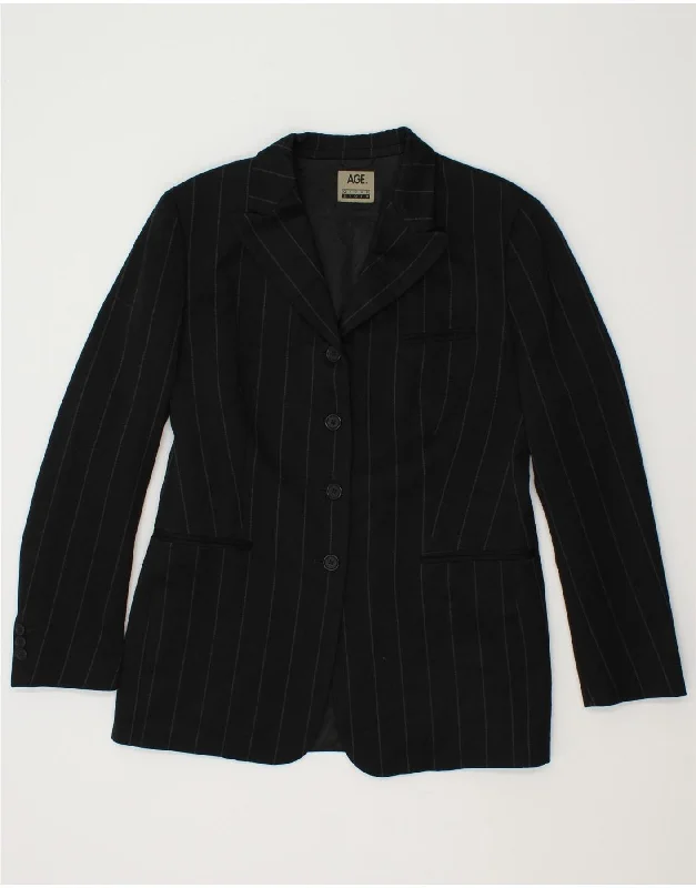 Midnight Madness VINTAGE Womens 4 Button Blazer Jacket IT 46 Large Black Pinstripe