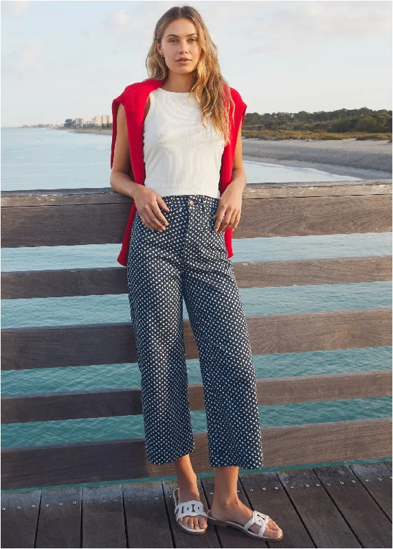 Instant Savings Sophia Wide Leg Crop Jeans - Patriotic Star