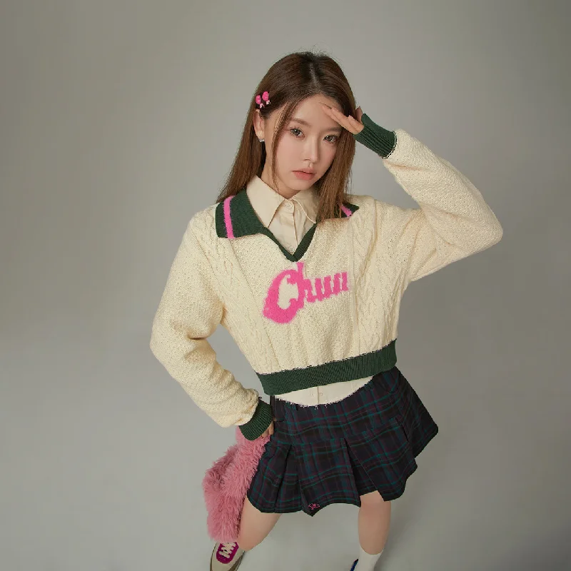 Reduced Prices Logo Open Collar Crop Knit Sweater
