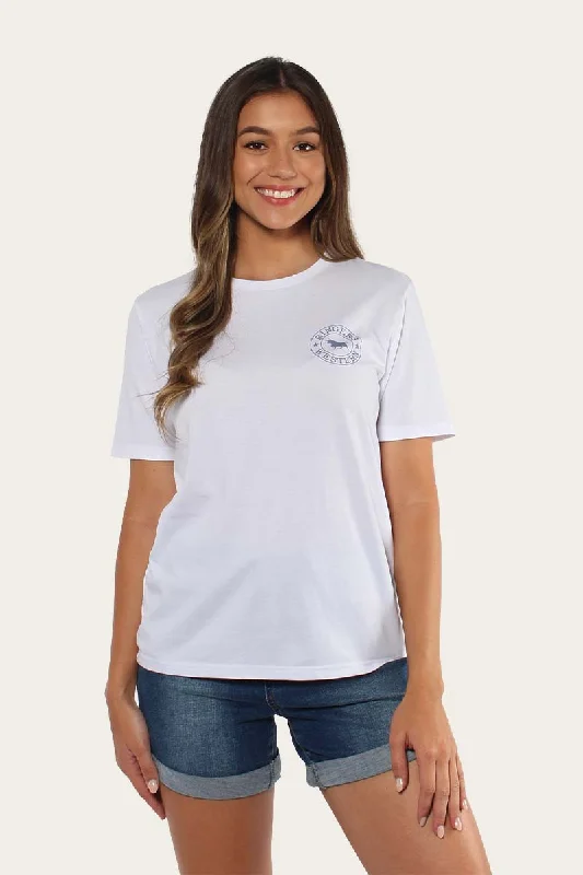Weekend Discounts to Snag Signature Bull Womens Loose Fit T-Shirt - White/Faded Denim