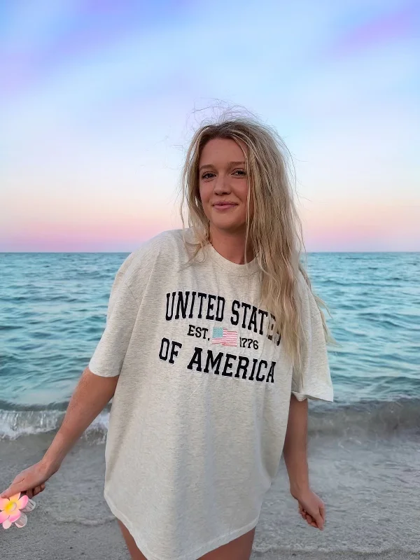 Low Cost United States Of America Embroider Flag Tee