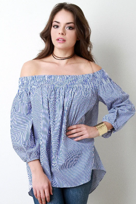 Buy More, Save More Off-The-Shoulder Vertical Stripes Top