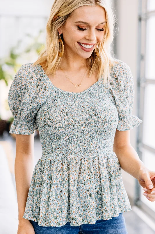 Hot Deal Earn My Love Sage Green Smocked Top