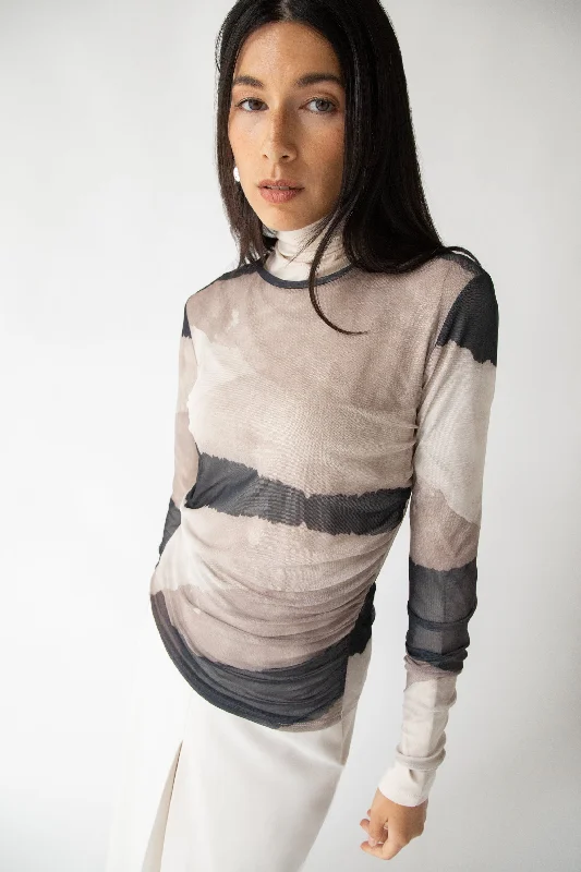 Deal Explosion PATTERNED MESH LONG SLEEVE TOP