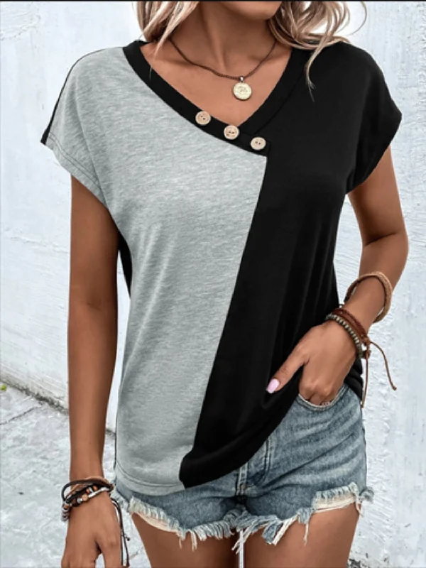 Savings Event Contrast V-Neck Short Sleeve T-Shirt