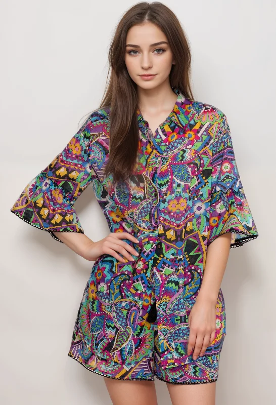 Act Fast Johnny Was Multi Ruffle Sleeve Tunic R24924 Boho Chic