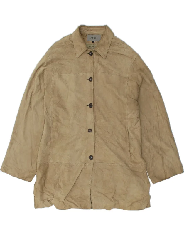 Massive Deal JAEGER Womens Suede Coat UK 16 Large Beige Suede