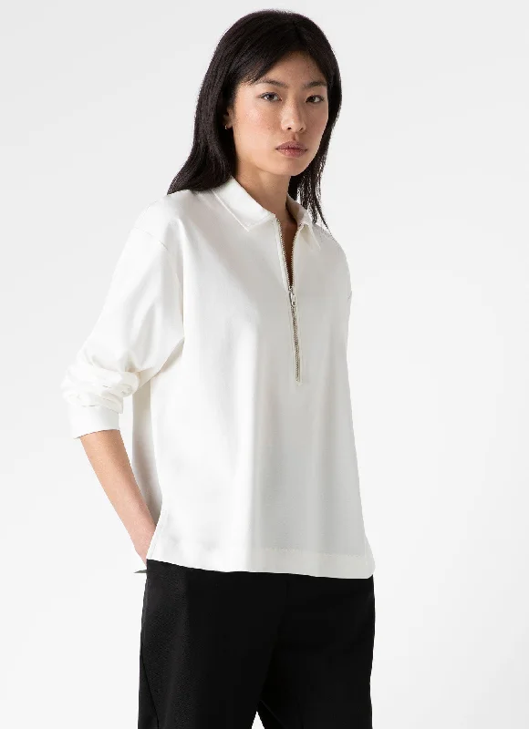 Crazy Deals Women's Jersey Polo Top in Ecru