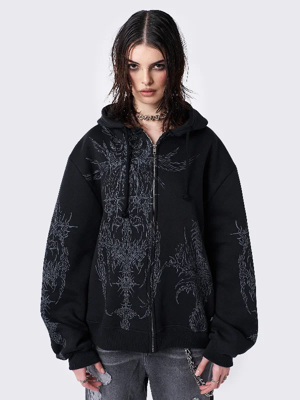 Price Slash Enigmatic Black Oversized Zip Up Hoodie