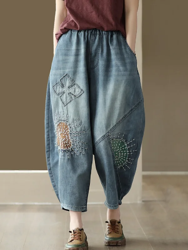 Fantastic Offers Casual Retro Patch Stitching Pocket Denim Pants